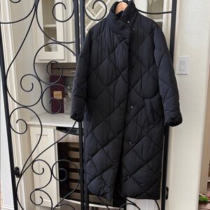 Long Black Quilted Coat